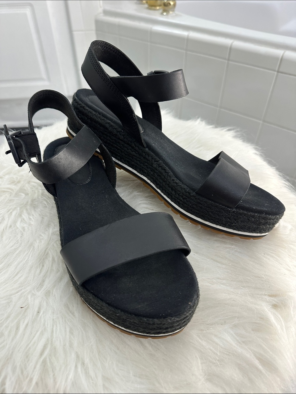 Timberland Black Espadrille Wedge Sandals